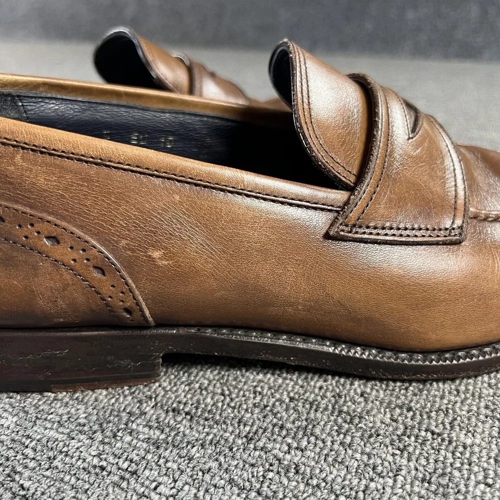 Ermenegildo Zegna Shoes Mens 10 Brown Leather Penny Loafer Dress Slip On Italy